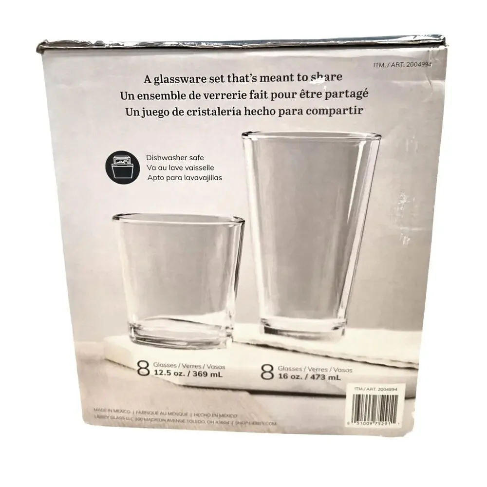 LIBBEY PRESTON DRINKWARE GLASSSET 16 PIECES